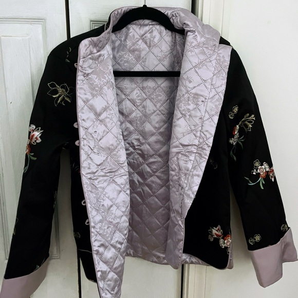 Brand New Embroidered Black Quilted Jacket with Pink Accents - Picture 3 of 3